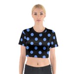 Polka Dots - Cornflower Blue on Black Cotton Crop Top