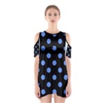 Polka Dots - Cornflower Blue on Black Women s Cutout Shoulder Dress