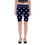 Polka Dots - Cornflower Blue on Black Yoga Cropped Leggings