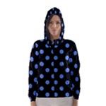 Polka Dots - Cornflower Blue on Black Hooded Wind Breaker (Women)