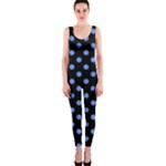 Polka Dots - Cornflower Blue on Black OnePiece Catsuit