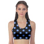 Polka Dots - Cornflower Blue on Black Women s Sports Bra