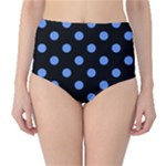 Polka Dots - Cornflower Blue on Black High-Waist Bikini Bottoms