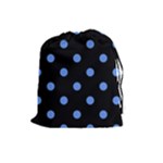 Polka Dots - Cornflower Blue on Black Drawstring Pouch (L)