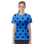 Polka Dots - Black on Dodger Blue Women s Sport Mesh Tee