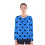 Polka Dots - Black on Dodger Blue Women s Long Sleeve T-shirt