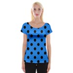 Polka Dots - Black on Dodger Blue Women s Cap Sleeve Top