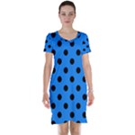 Polka Dots - Black on Dodger Blue Short Sleeve Nightdress