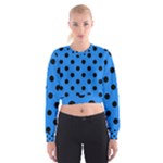 Polka Dots - Black on Dodger Blue Women s Cropped Sweatshirt