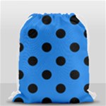 Polka Dots - Black on Dodger Blue Drawstring Bag (Small)