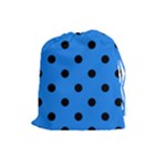 Polka Dots - Black on Dodger Blue Drawstring Pouch (L)