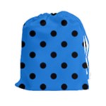 Polka Dots - Black on Dodger Blue Drawstring Pouch (XXl)