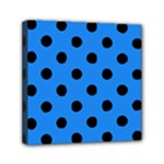 Polka Dots - Black on Dodger Blue Mini Canvas 6  x 6  (Stretched)
