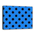 Polka Dots - Black on Dodger Blue Canvas 16  x 12  (Stretched)