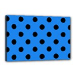 Polka Dots - Black on Dodger Blue Canvas 18  x 12  (Stretched)
