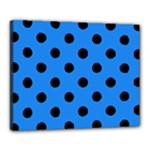 Polka Dots - Black on Dodger Blue Canvas 20  x 16  (Stretched)