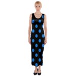 Polka Dots - Dodger Blue on Black Fitted Maxi Dress