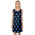 Polka Dots - Dodger Blue on Black Sleeveless Satin Nightdress