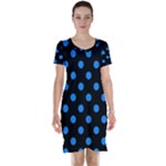 Polka Dots - Dodger Blue on Black Short Sleeve Nightdress