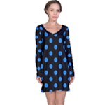 Polka Dots - Dodger Blue on Black Long Sleeve Nightdress