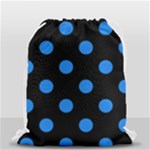 Polka Dots - Dodger Blue on Black Drawstring Bag (Small)
