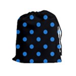 Polka Dots - Dodger Blue on Black Drawstring Pouch (XL)