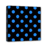 Polka Dots - Dodger Blue on Black Mini Canvas 6  x 6  (Stretched)