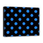 Polka Dots - Dodger Blue on Black Canvas 14  x 11  (Stretched)