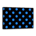 Polka Dots - Dodger Blue on Black Canvas 18  x 12  (Stretched)