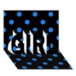 Polka Dots - Dodger Blue on Black GIRL 3D Greeting Card (7x5)