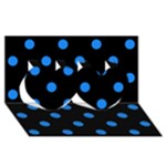 Polka Dots - Dodger Blue on Black Twin Hearts 3D Greeting Card (8x4)