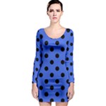 Polka Dots - Black on Royal Blue Long Sleeve Bodycon Dress
