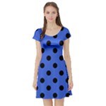 Polka Dots - Black on Royal Blue Short Sleeve Skater Dress