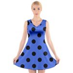Polka Dots - Black on Royal Blue V-Neck Sleeveless Dress