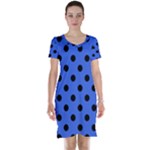 Polka Dots - Black on Royal Blue Short Sleeve Nightdress