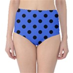Polka Dots - Black on Royal Blue High-Waist Bikini Bottoms