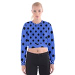 Polka Dots - Black on Royal Blue Women s Cropped Sweatshirt
