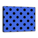 Polka Dots - Black on Royal Blue Canvas 16  x 12  (Stretched)