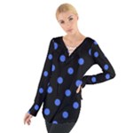Polka Dots - Royal Blue on Black Women s Tie Up Tee