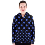 Polka Dots - Royal Blue on Black Women s Zipper Hoodie
