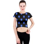 Polka Dots - Royal Blue on Black Crew Neck Crop Top
