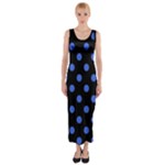 Polka Dots - Royal Blue on Black Fitted Maxi Dress