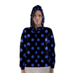 Polka Dots - Royal Blue on Black Hooded Wind Breaker (Women)