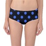 Polka Dots - Royal Blue on Black Mid-Waist Bikini Bottoms