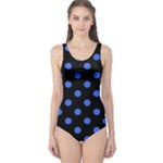 Polka Dots - Royal Blue on Black One Piece Swimsuit