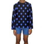 Polka Dots - Royal Blue on Black Kid s Long Sleeve Swimwear
