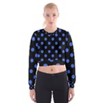Polka Dots - Royal Blue on Black Women s Cropped Sweatshirt