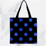 Polka Dots - Royal Blue on Black Zipper Grocery Tote Bag