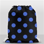 Polka Dots - Royal Blue on Black Drawstring Bag (Small)