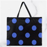 Polka Dots - Royal Blue on Black Zipper Large Tote Bag